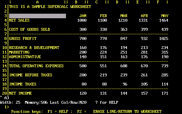 SuperCalc 2 v1.00 IBM PC - Edit